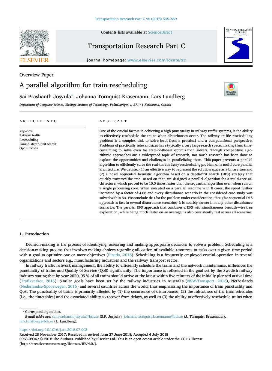 A parallel algorithm for train rescheduling