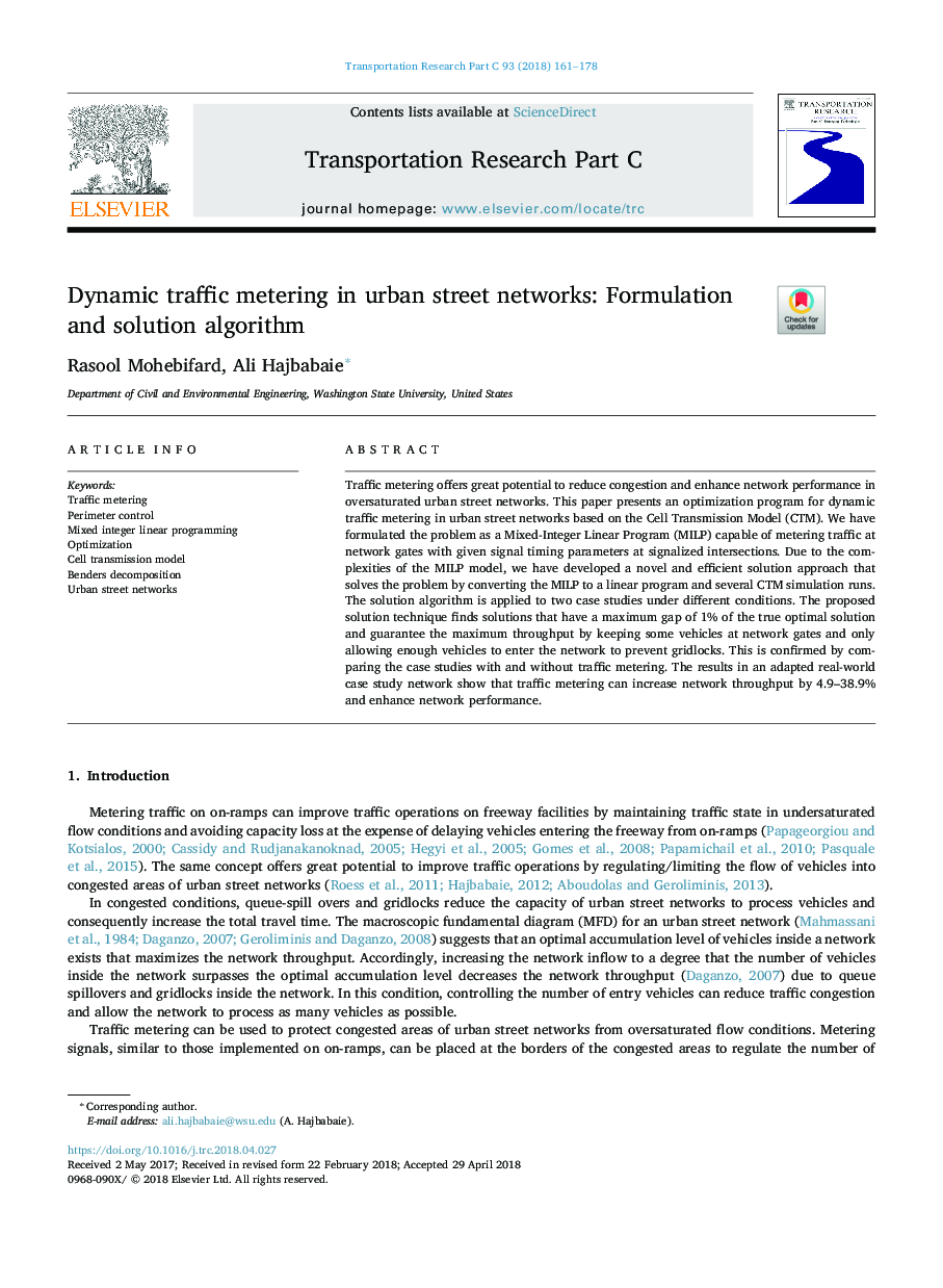 Dynamic traffic metering in urban street networks: Formulation and solution algorithm