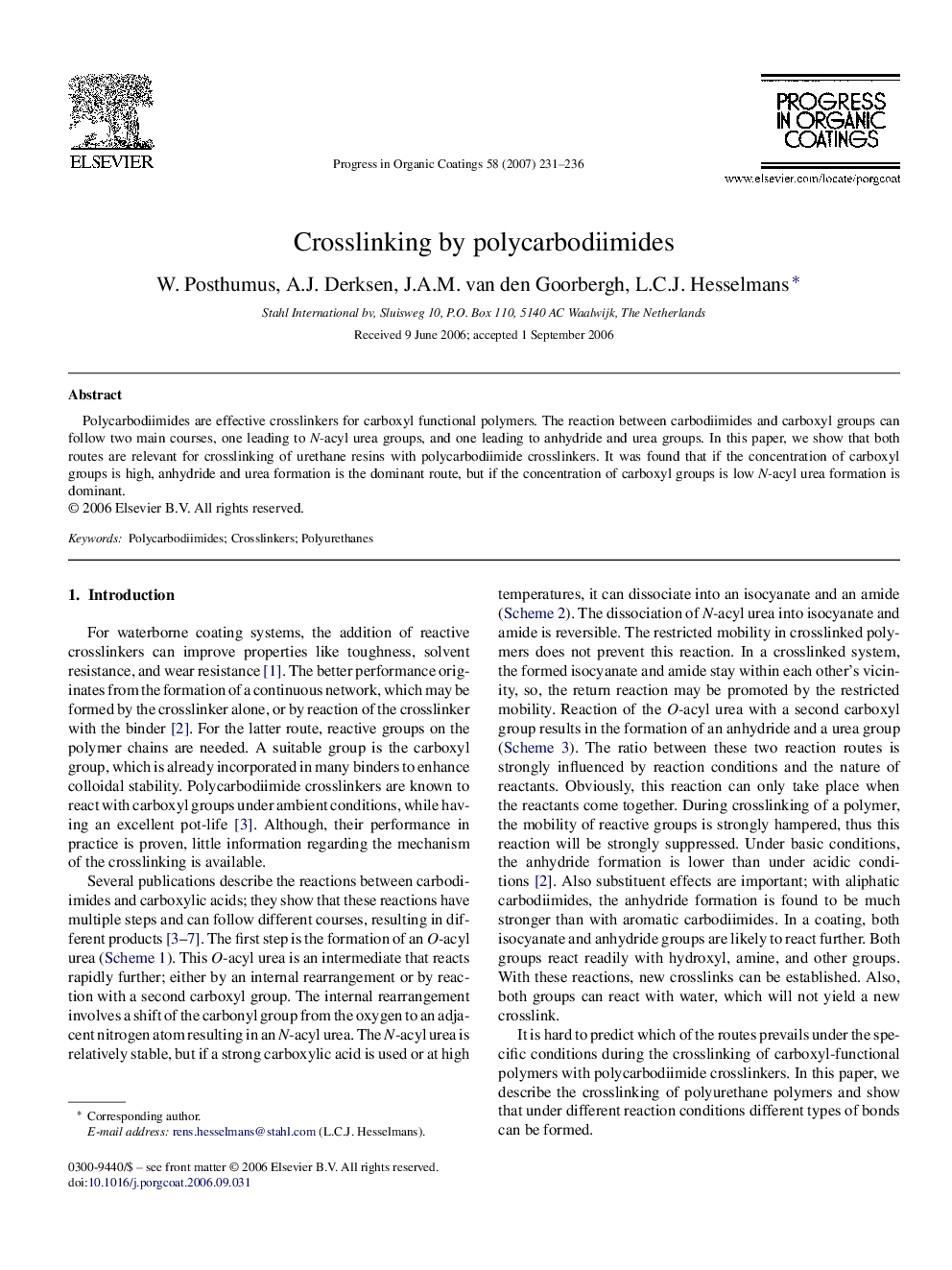 Crosslinking by polycarbodiimides