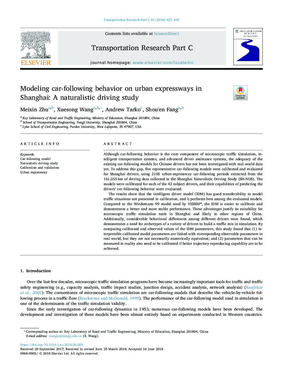 Modeling car-following behavior on urban expressways in Shanghai: A naturalistic driving study
