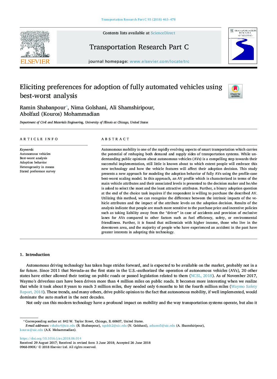 Eliciting preferences for adoption of fully automated vehicles using best-worst analysis