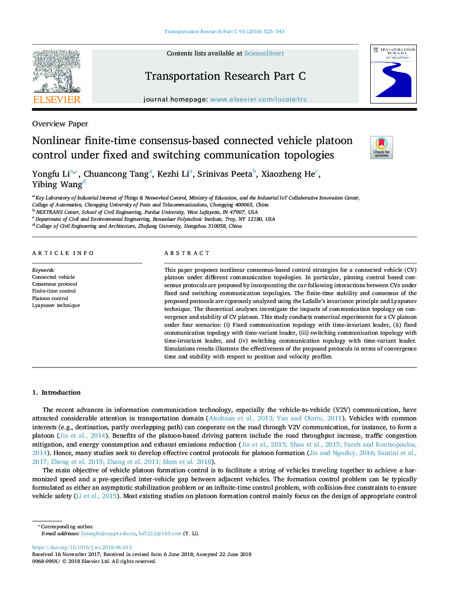 Nonlinear finite-time consensus-based connected vehicle platoon control under fixed and switching communication topologies