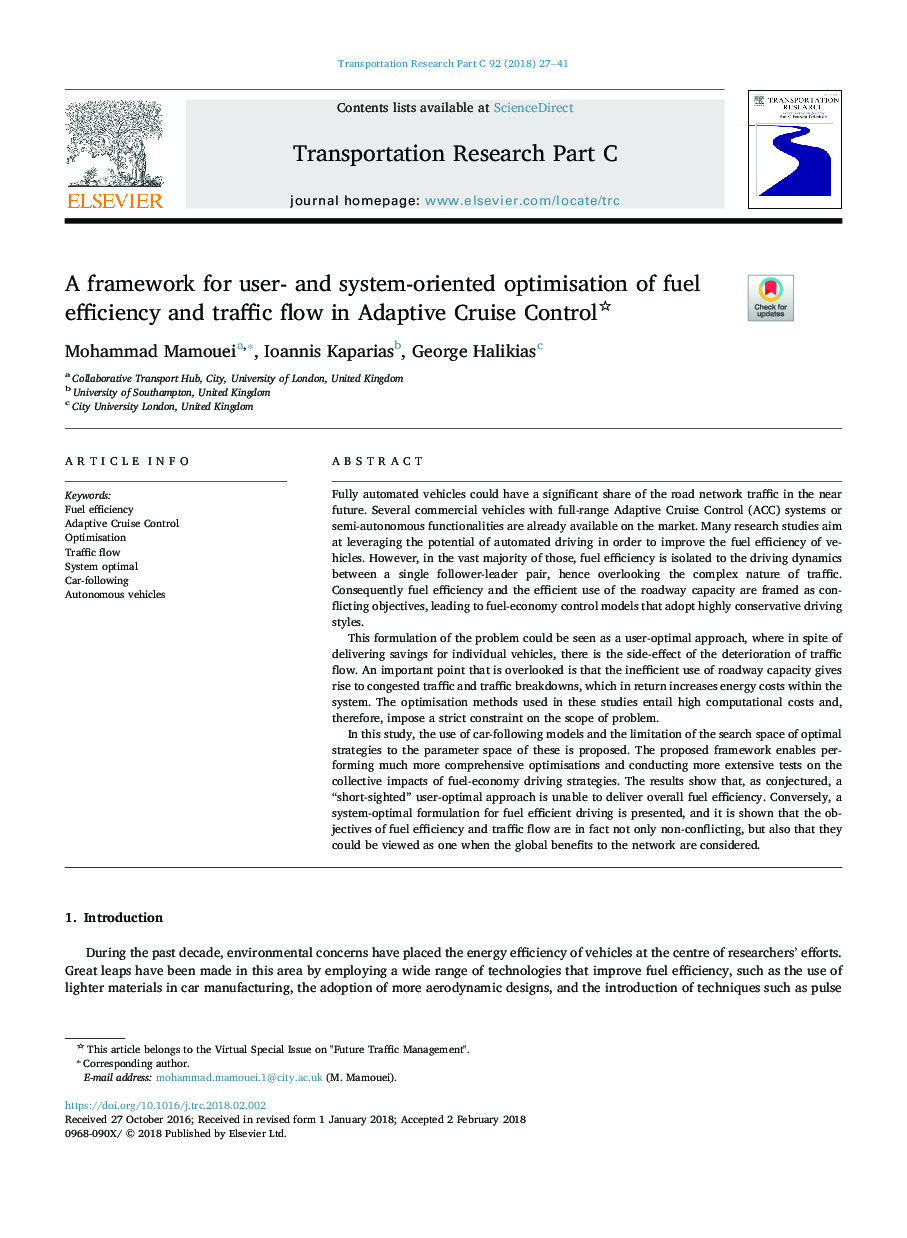 A framework for user- and system-oriented optimisation of fuel efficiency and traffic flow in Adaptive Cruise Control