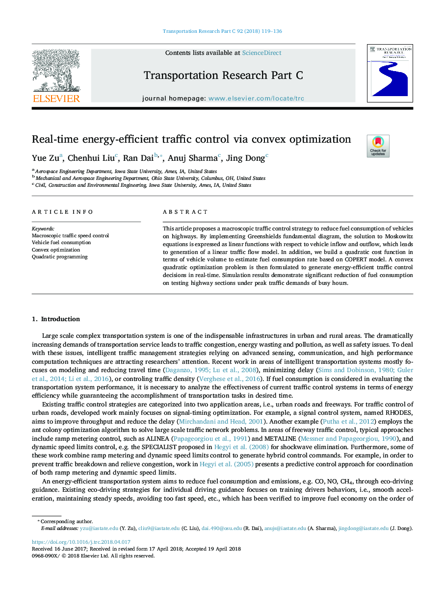 Real-time energy-efficient traffic control via convex optimization