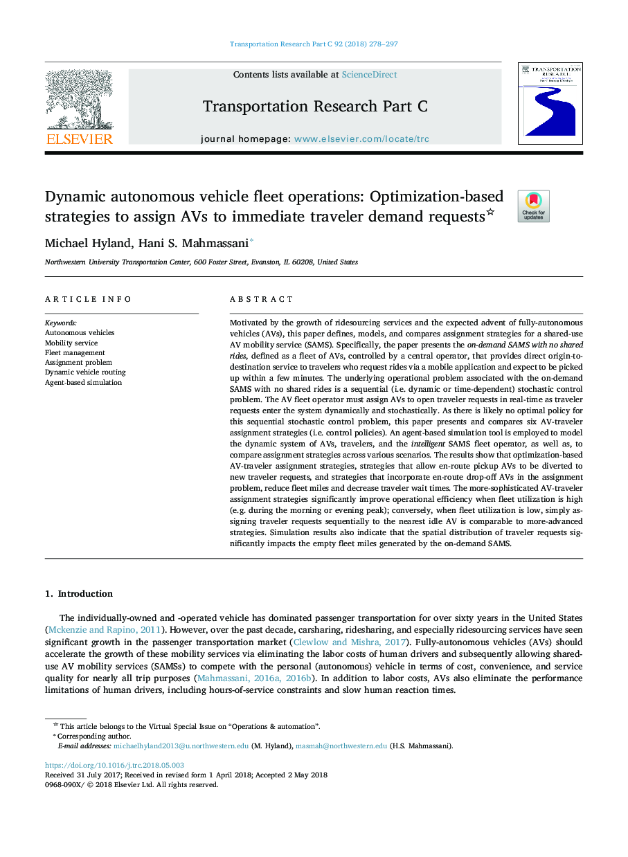 Dynamic autonomous vehicle fleet operations: Optimization-based strategies to assign AVs to immediate traveler demand requests