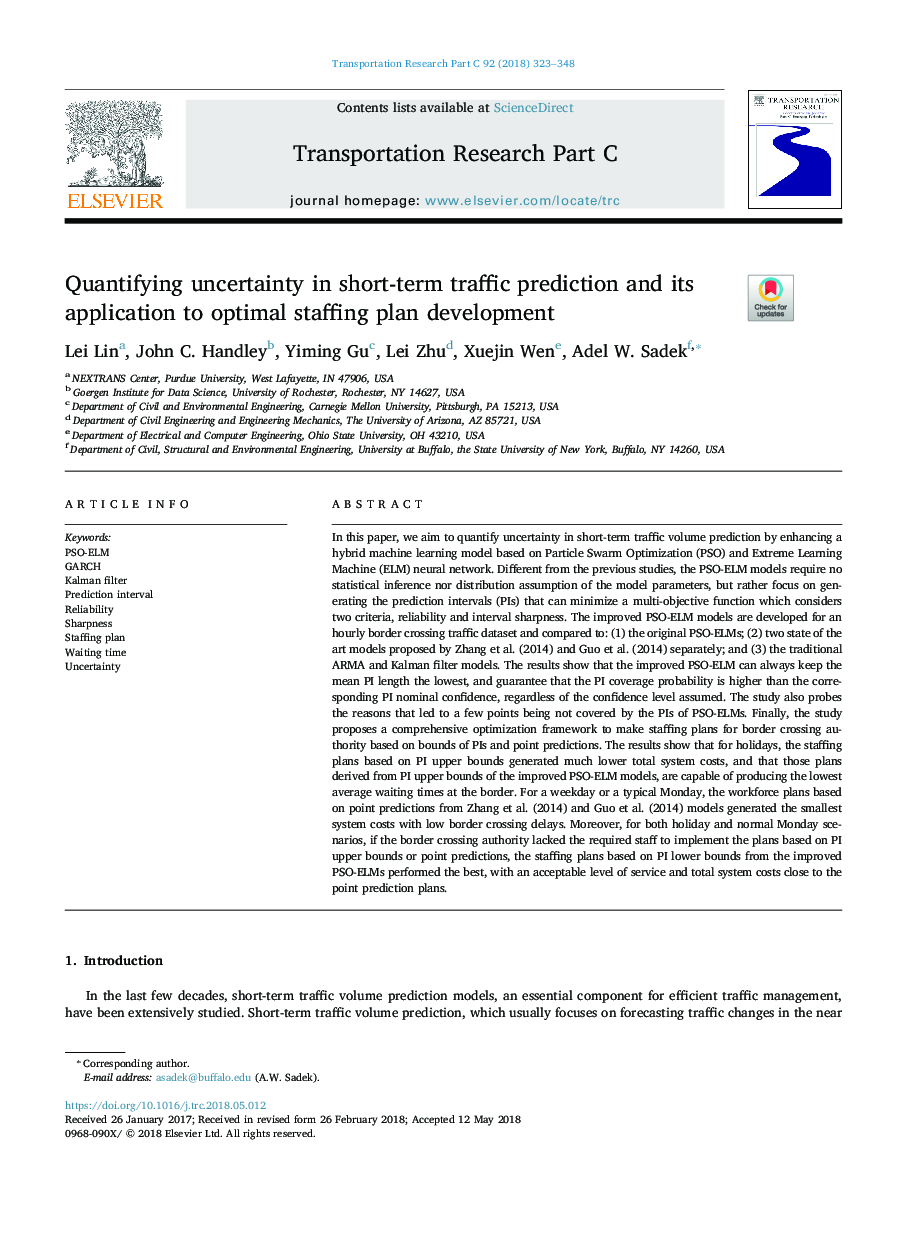 Quantifying uncertainty in short-term traffic prediction and its application to optimal staffing plan development