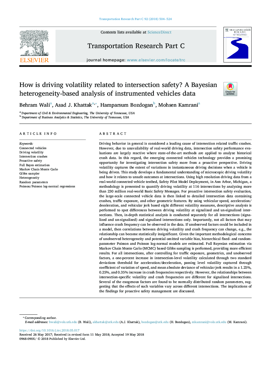 How is driving volatility related to intersection safety? A Bayesian heterogeneity-based analysis of instrumented vehicles data