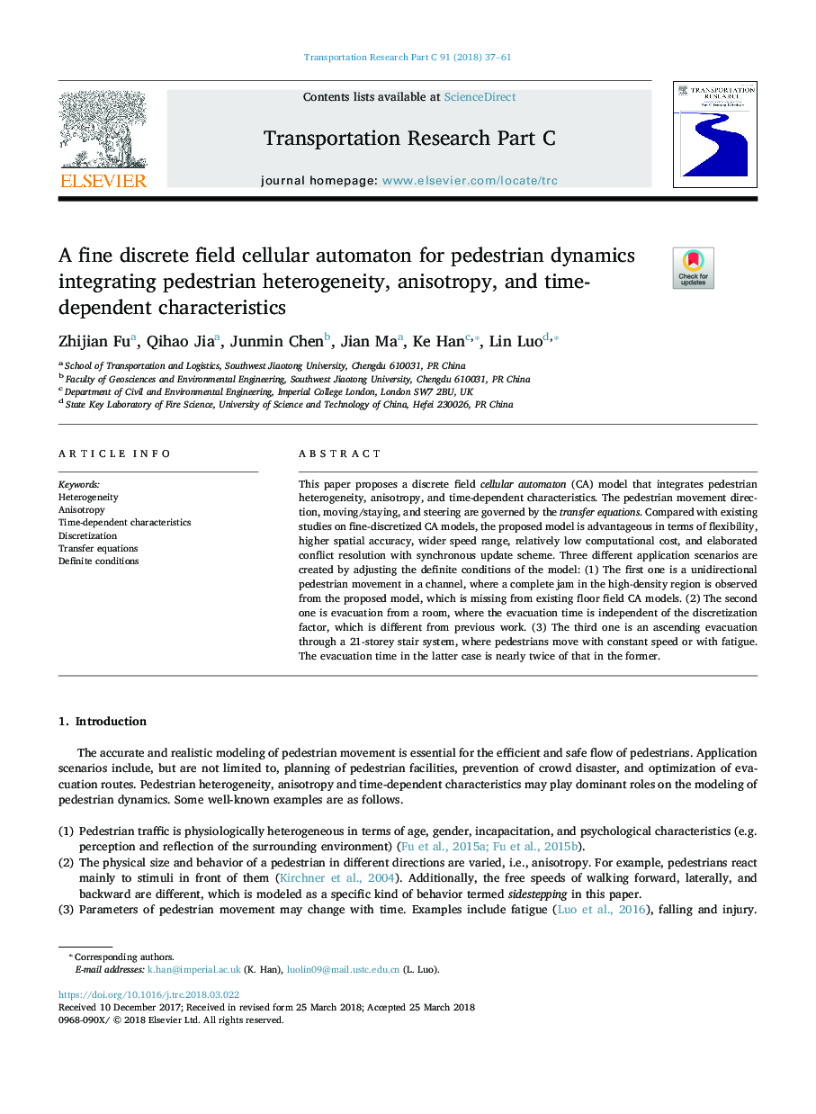 A fine discrete field cellular automaton for pedestrian dynamics integrating pedestrian heterogeneity, anisotropy, and time-dependent characteristics