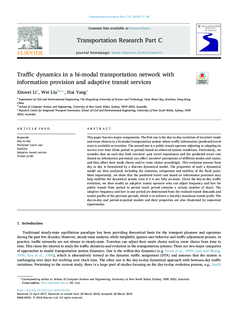 Traffic dynamics in a bi-modal transportation network with information provision and adaptive transit services