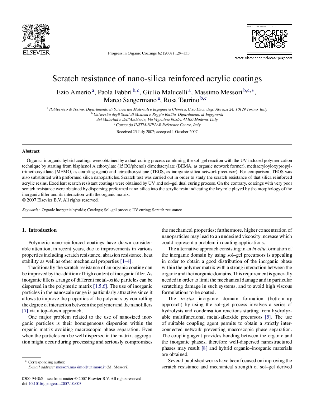 Scratch resistance of nano-silica reinforced acrylic coatings