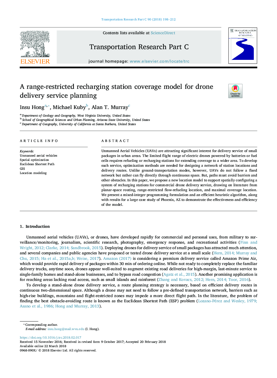 A range-restricted recharging station coverage model for drone delivery service planning