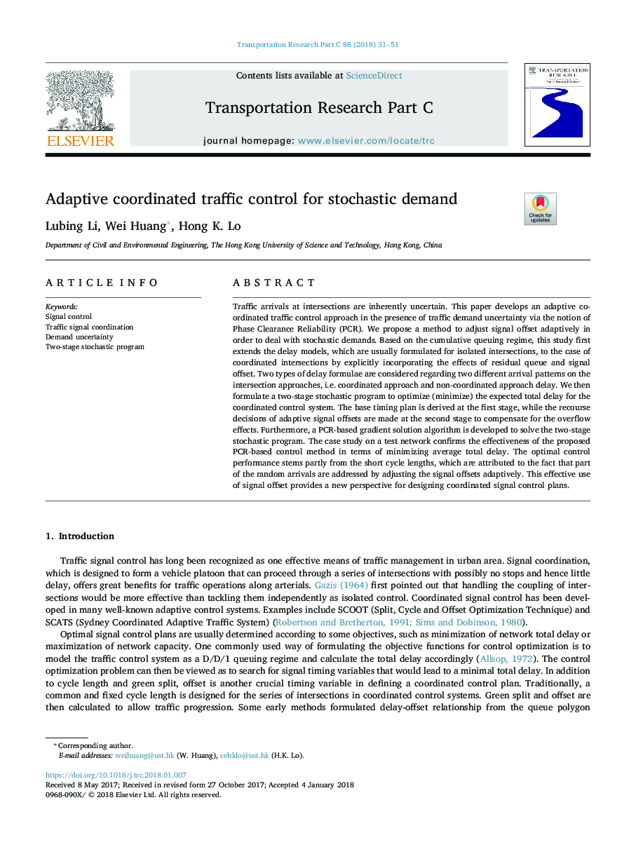 Adaptive coordinated traffic control for stochastic demand