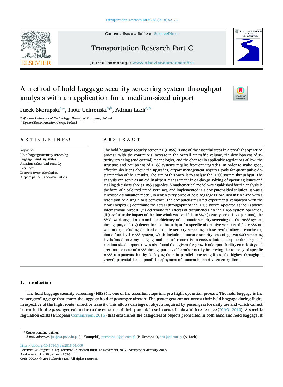 A method of hold baggage security screening system throughput analysis with an application for a medium-sized airport