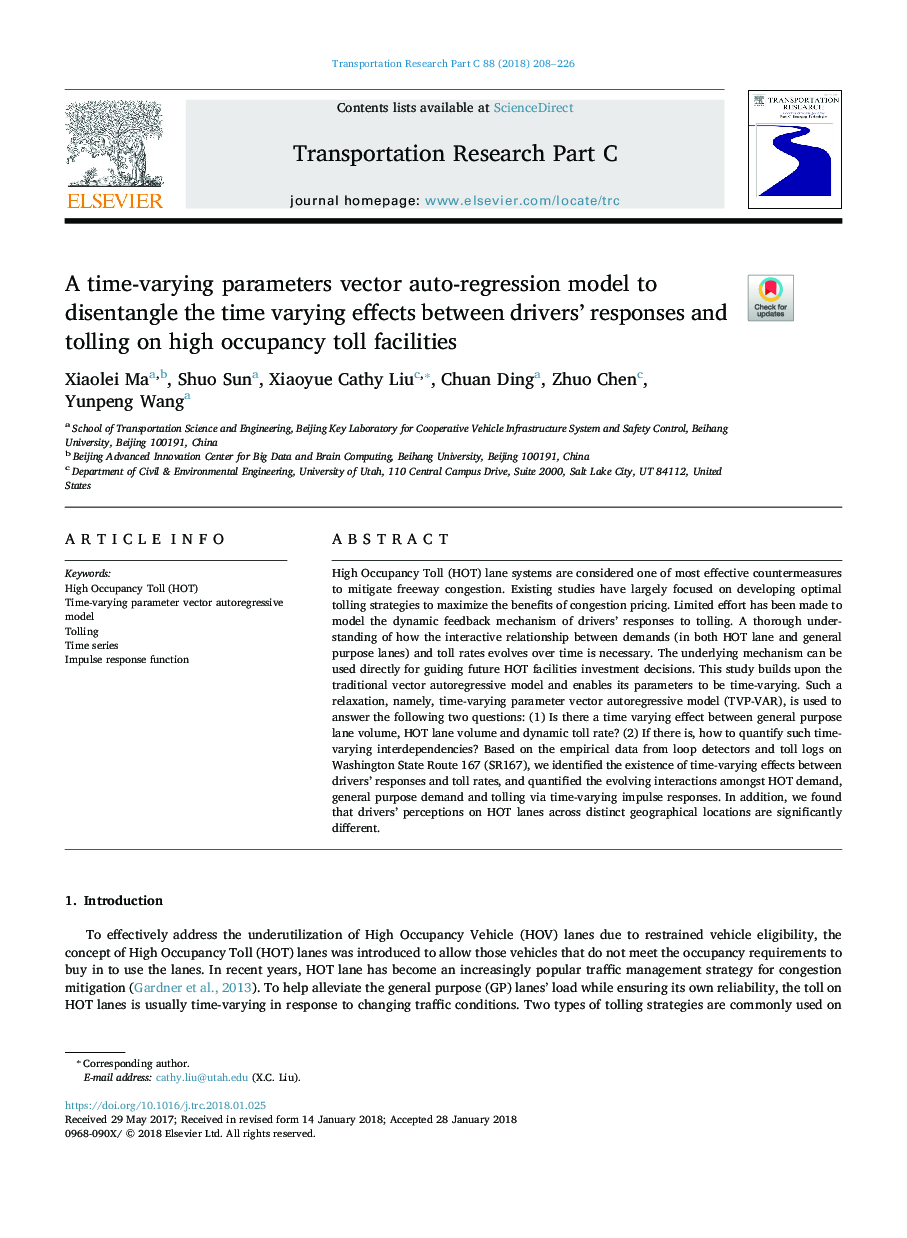 A time-varying parameters vector auto-regression model to disentangle the time varying effects between drivers' responses and tolling on high occupancy toll facilities