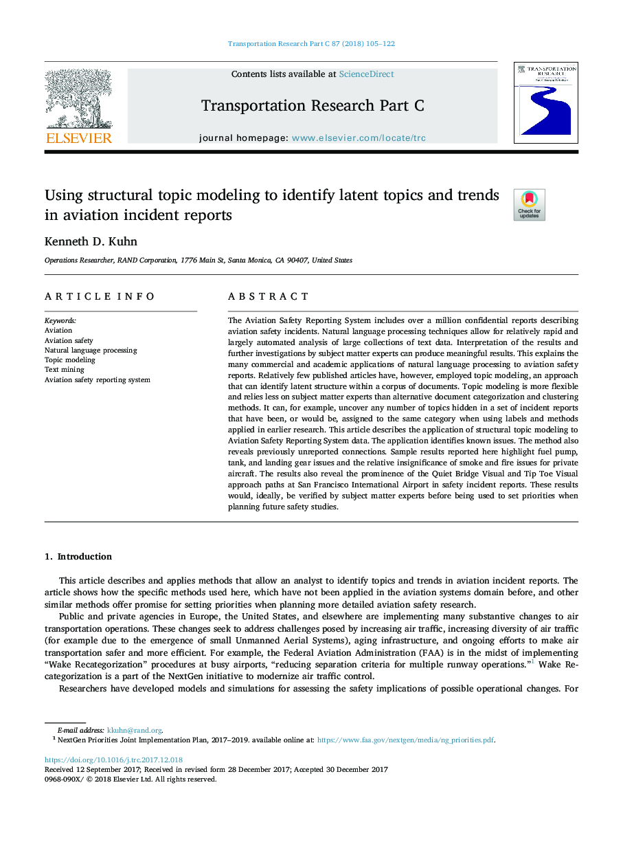 Using structural topic modeling to identify latent topics and trends in aviation incident reports