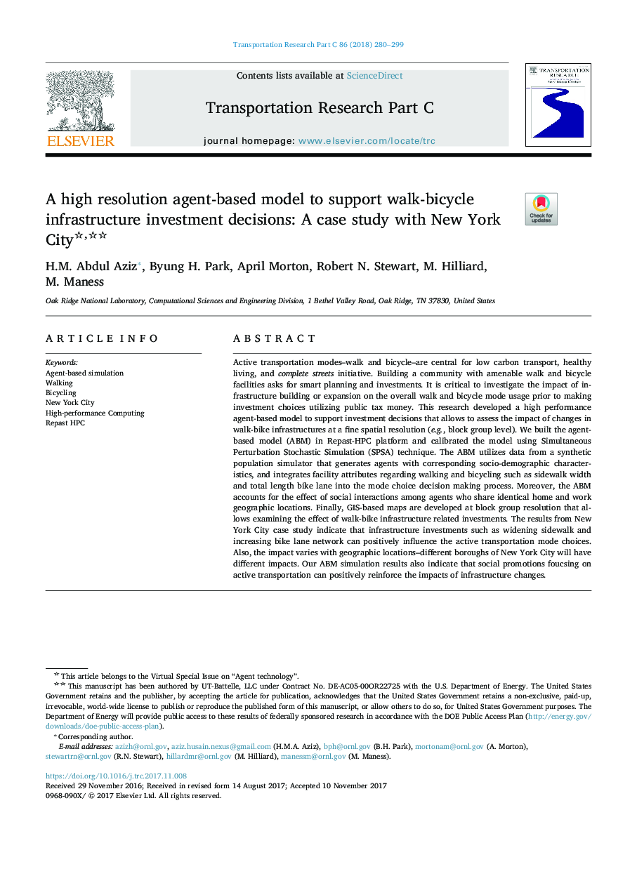 A high resolution agent-based model to support walk-bicycle infrastructure investment decisions: A case study with New York City