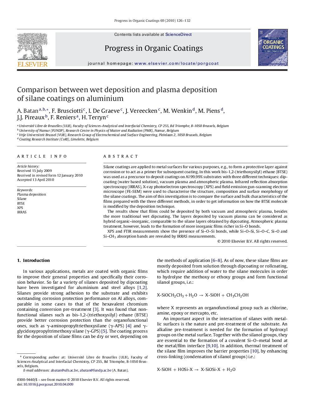 Comparison between wet deposition and plasma deposition of silane coatings on aluminium