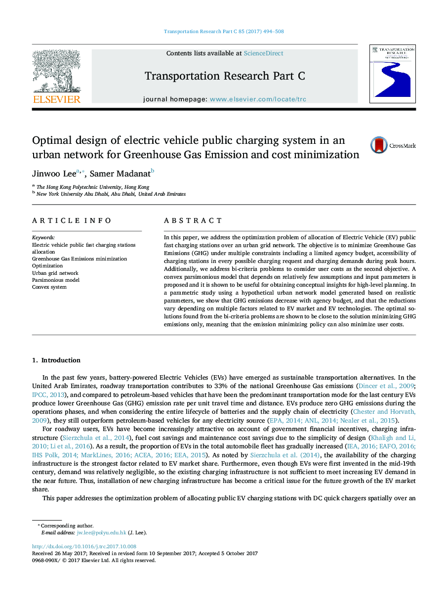 Optimal design of electric vehicle public charging system in an urban network for Greenhouse Gas Emission and cost minimization