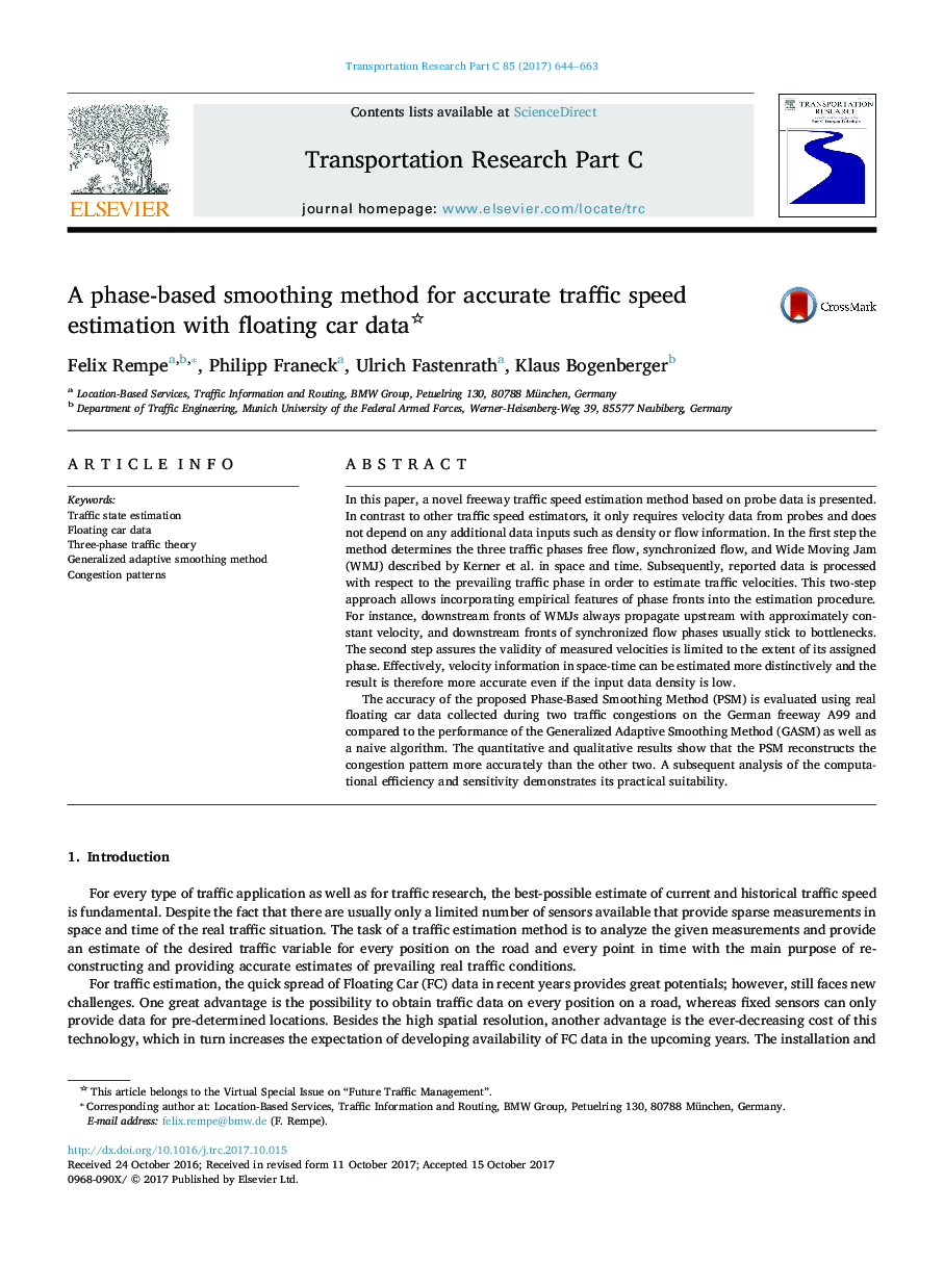 A phase-based smoothing method for accurate traffic speed estimation with floating car data