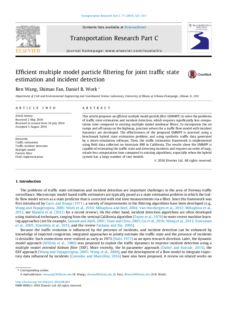 Efficient multiple model particle filtering for joint traffic state estimation and incident detection