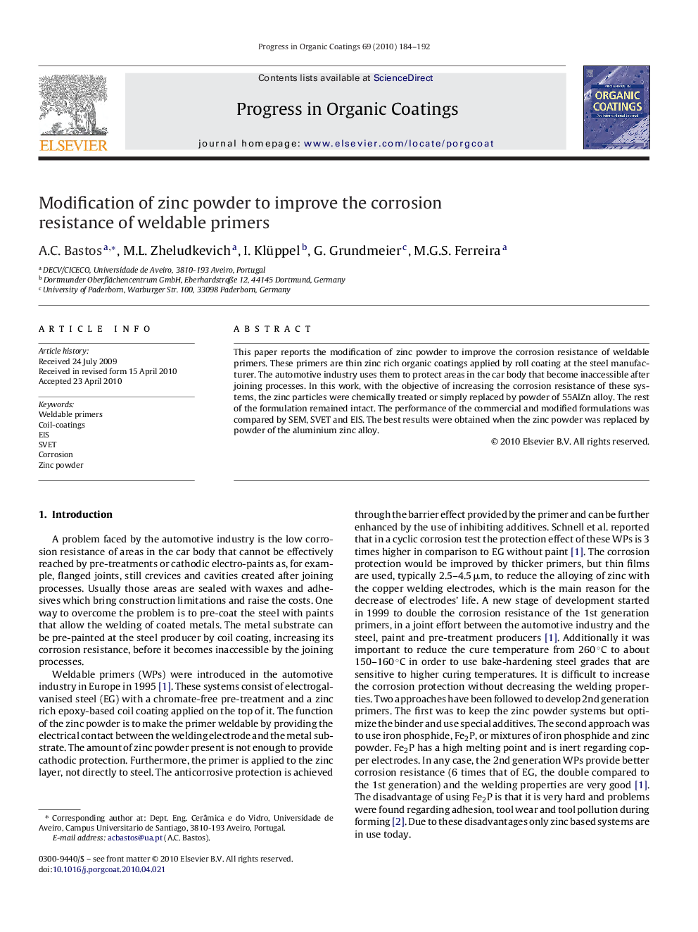 Modification of zinc powder to improve the corrosion resistance of weldable primers