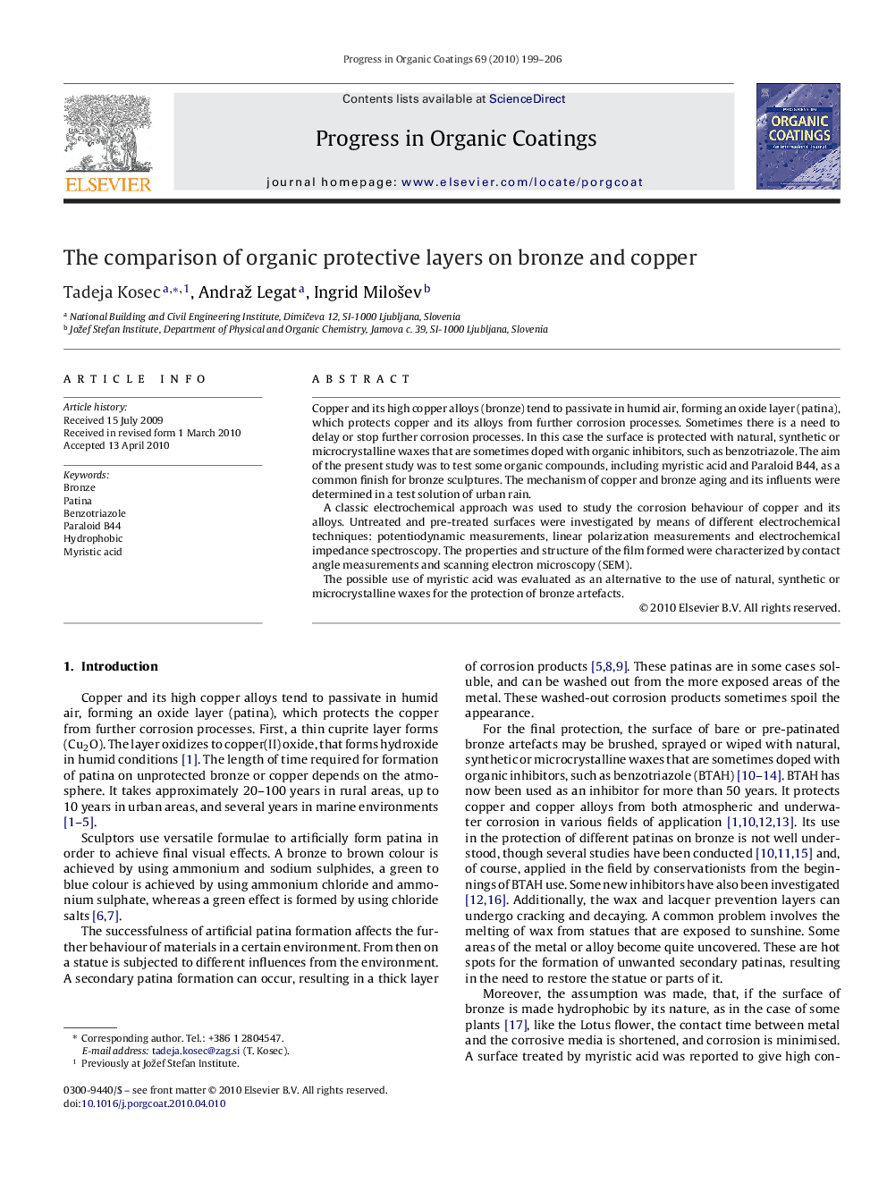 The comparison of organic protective layers on bronze and copper