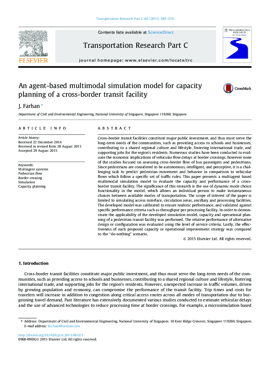 An agent-based multimodal simulation model for capacity planning of a cross-border transit facility