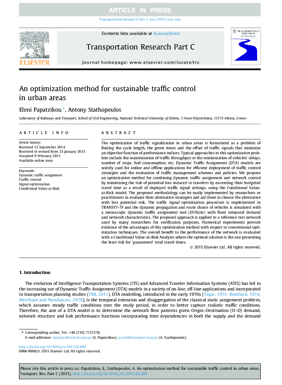 An optimization method for sustainable traffic control in urban areas