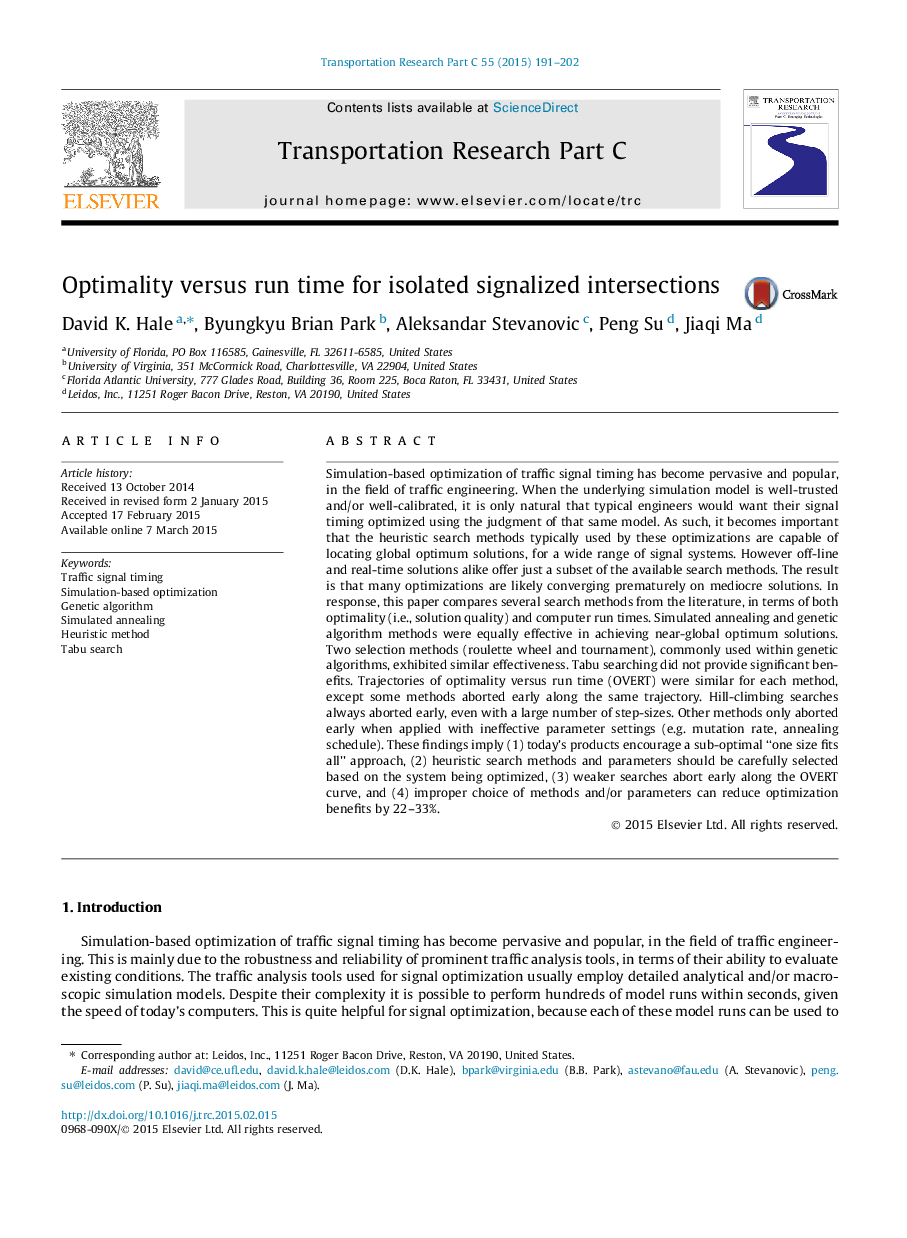 Optimality versus run time for isolated signalized intersections