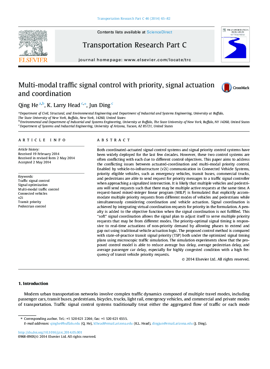 Multi-modal traffic signal control with priority, signal actuation and coordination