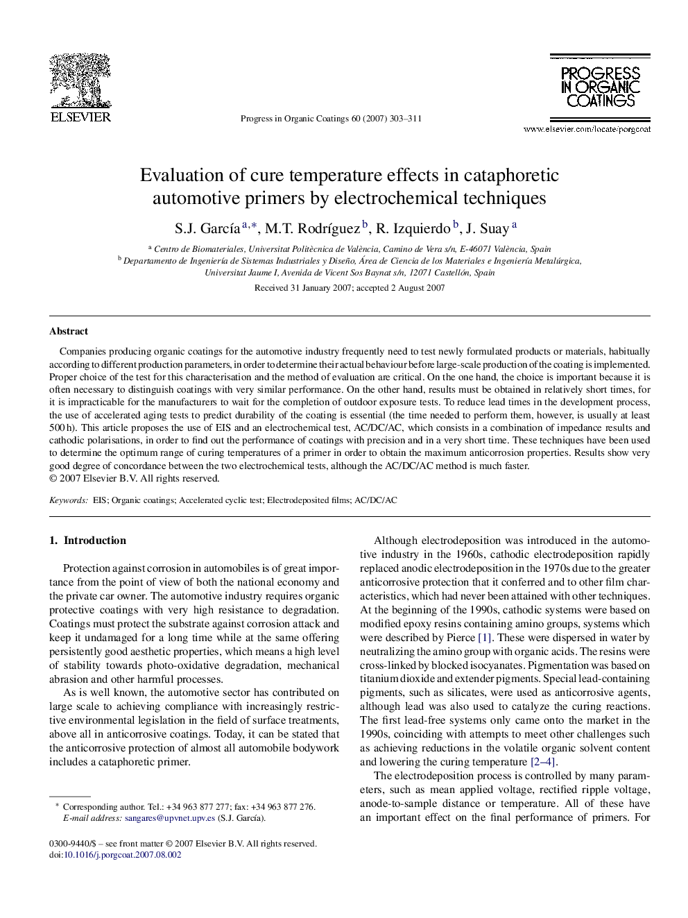 Evaluation of cure temperature effects in cataphoretic automotive primers by electrochemical techniques