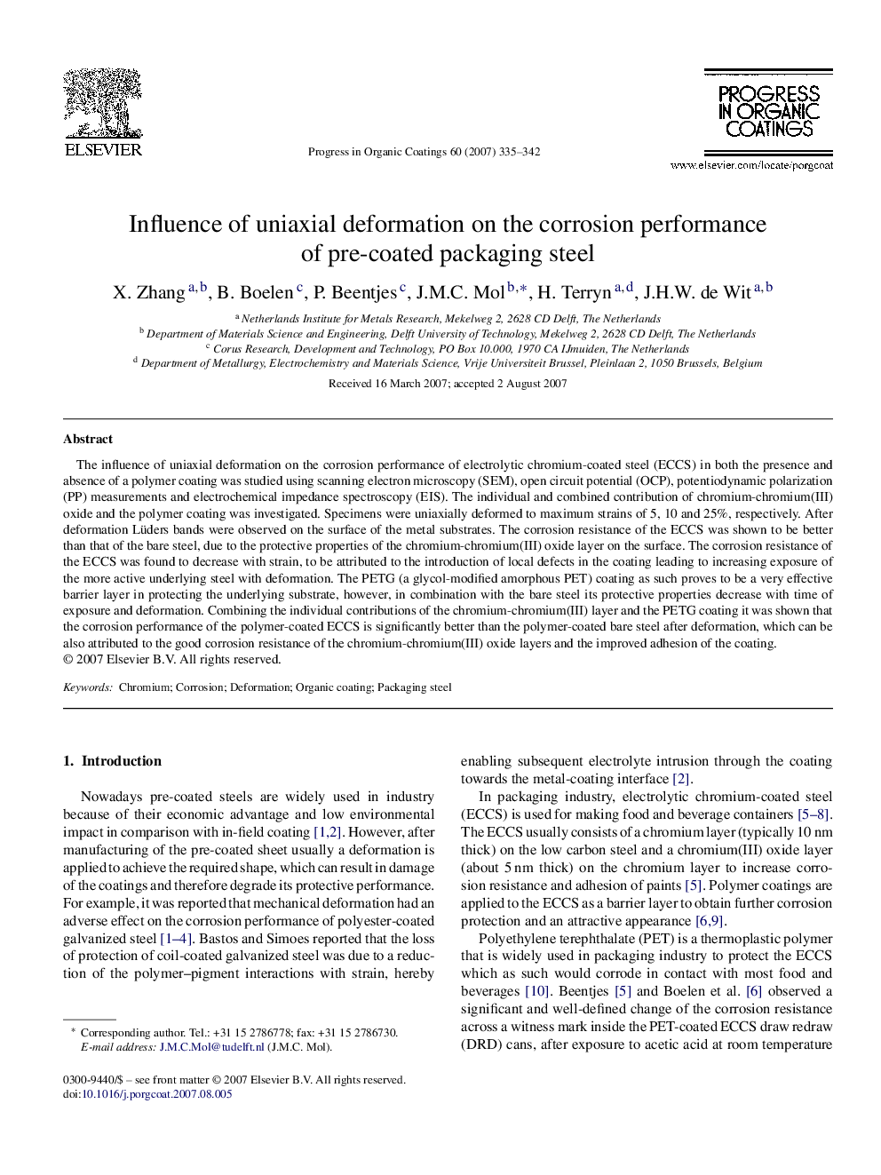 Influence of uniaxial deformation on the corrosion performance of pre-coated packaging steel