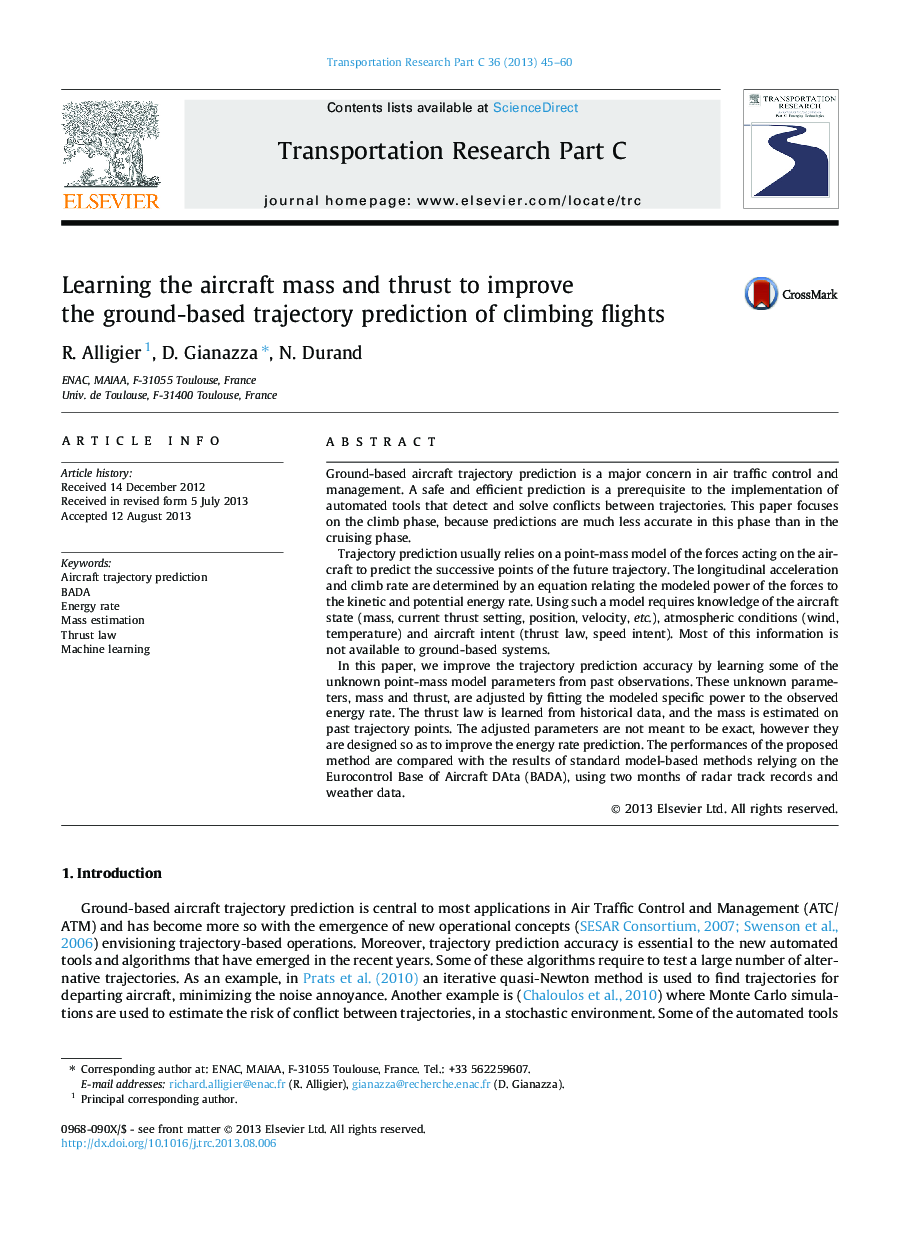 Learning the aircraft mass and thrust to improve the ground-based trajectory prediction of climbing flights