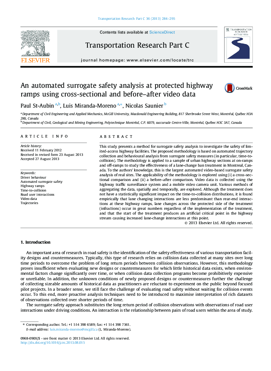 An automated surrogate safety analysis at protected highway ramps using cross-sectional and before-after video data