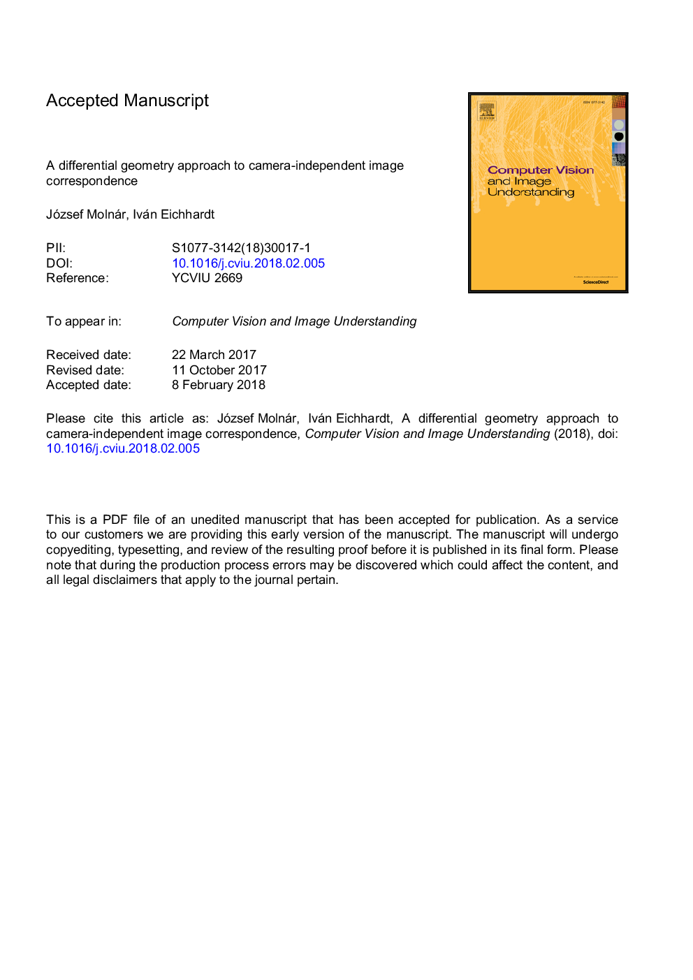 A differential geometry approach to camera-independent image correspondence