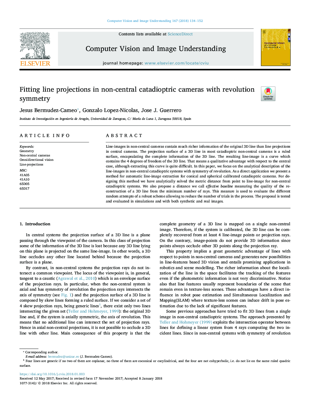 Fitting line projections in non-central catadioptric cameras with revolution symmetry