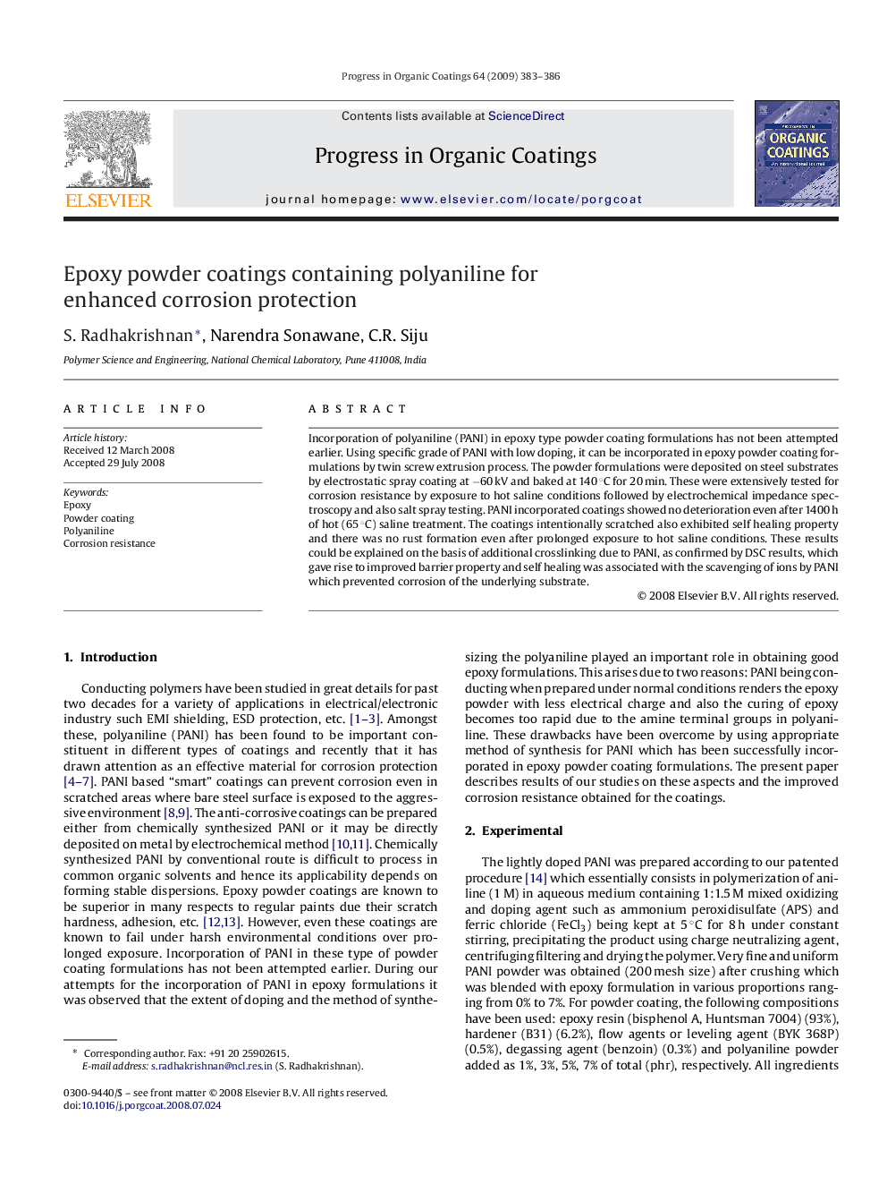 Epoxy powder coatings containing polyaniline for enhanced corrosion protection