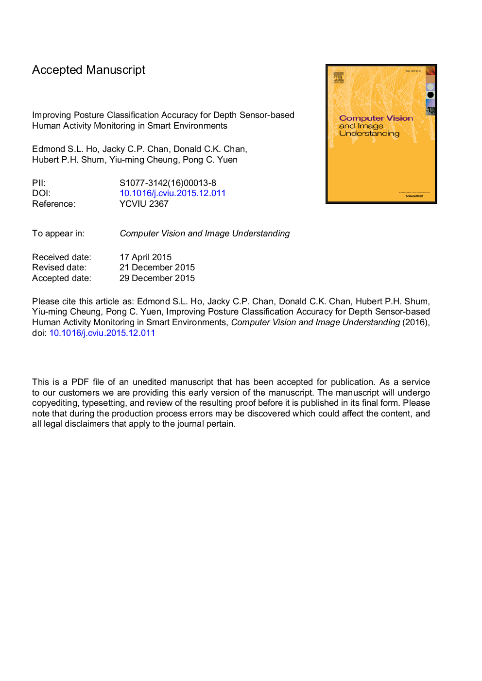 Improving posture classification accuracy for depth sensor-based human activity monitoring in smart environments