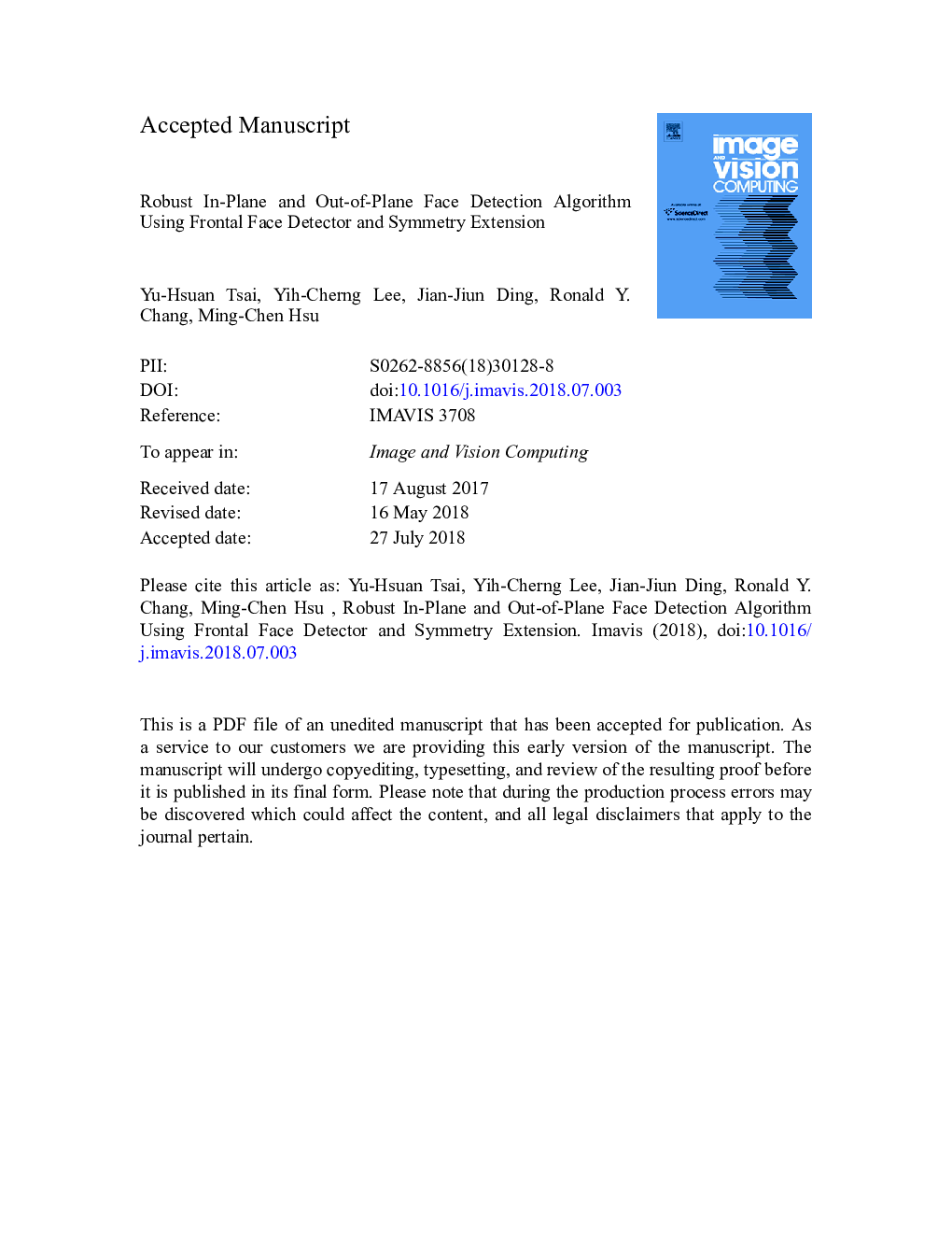 Robust in-plane and out-of-plane face detection algorithm using frontal face detector and symmetry extension