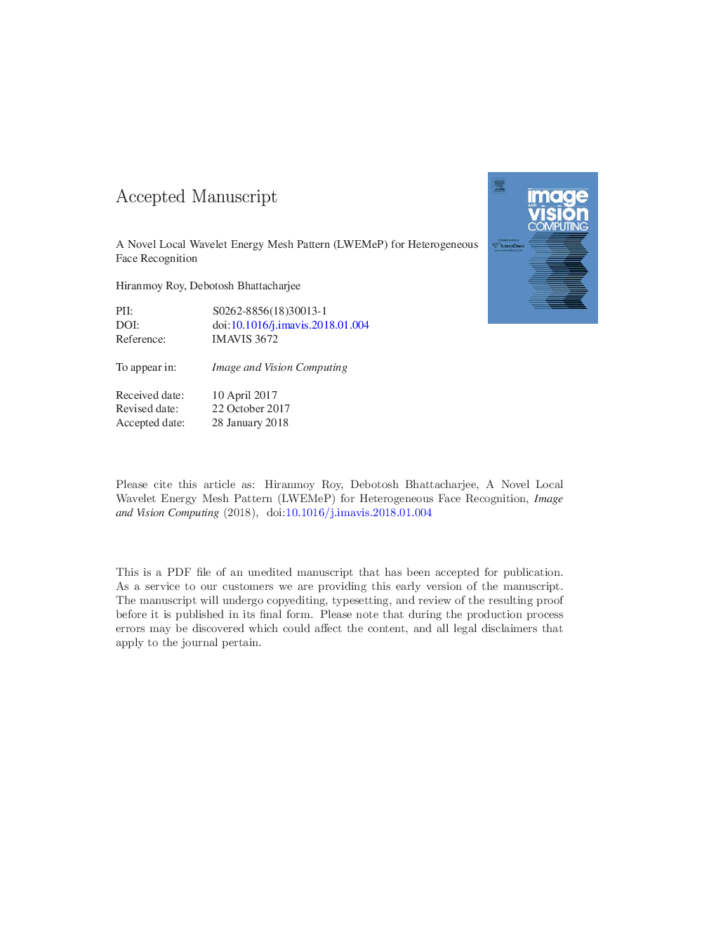 A novel local wavelet energy mesh pattern (LWEMeP) for heterogeneous face recognition