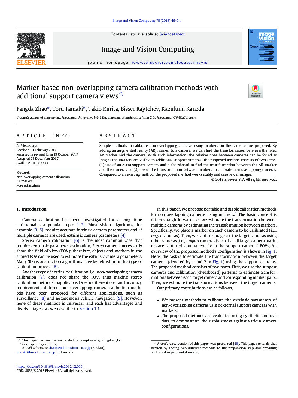 Marker-based non-overlapping camera calibration methods with additional support camera views