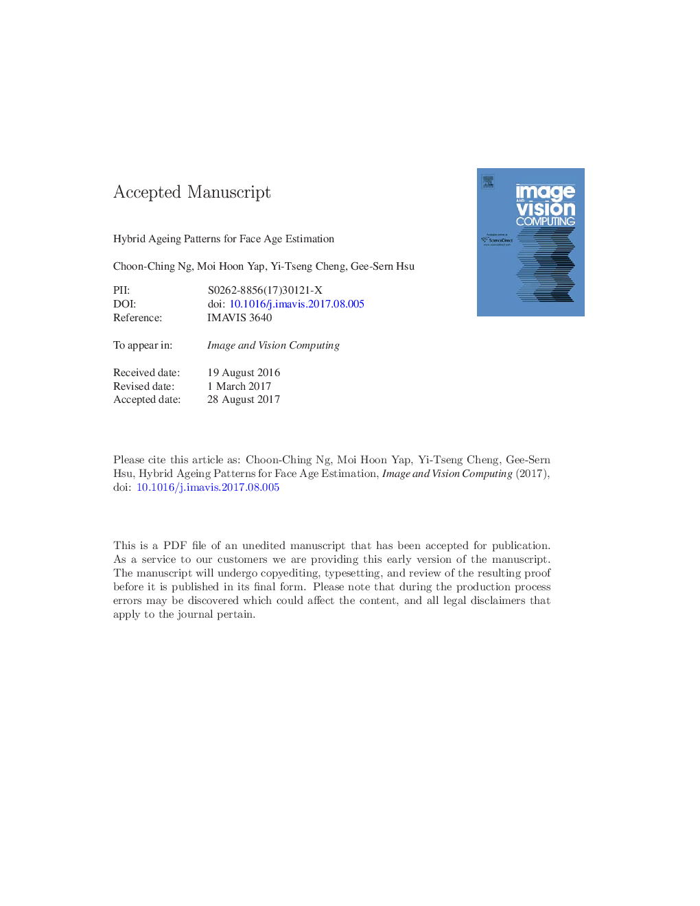 Hybrid Ageing Patterns for face age estimation