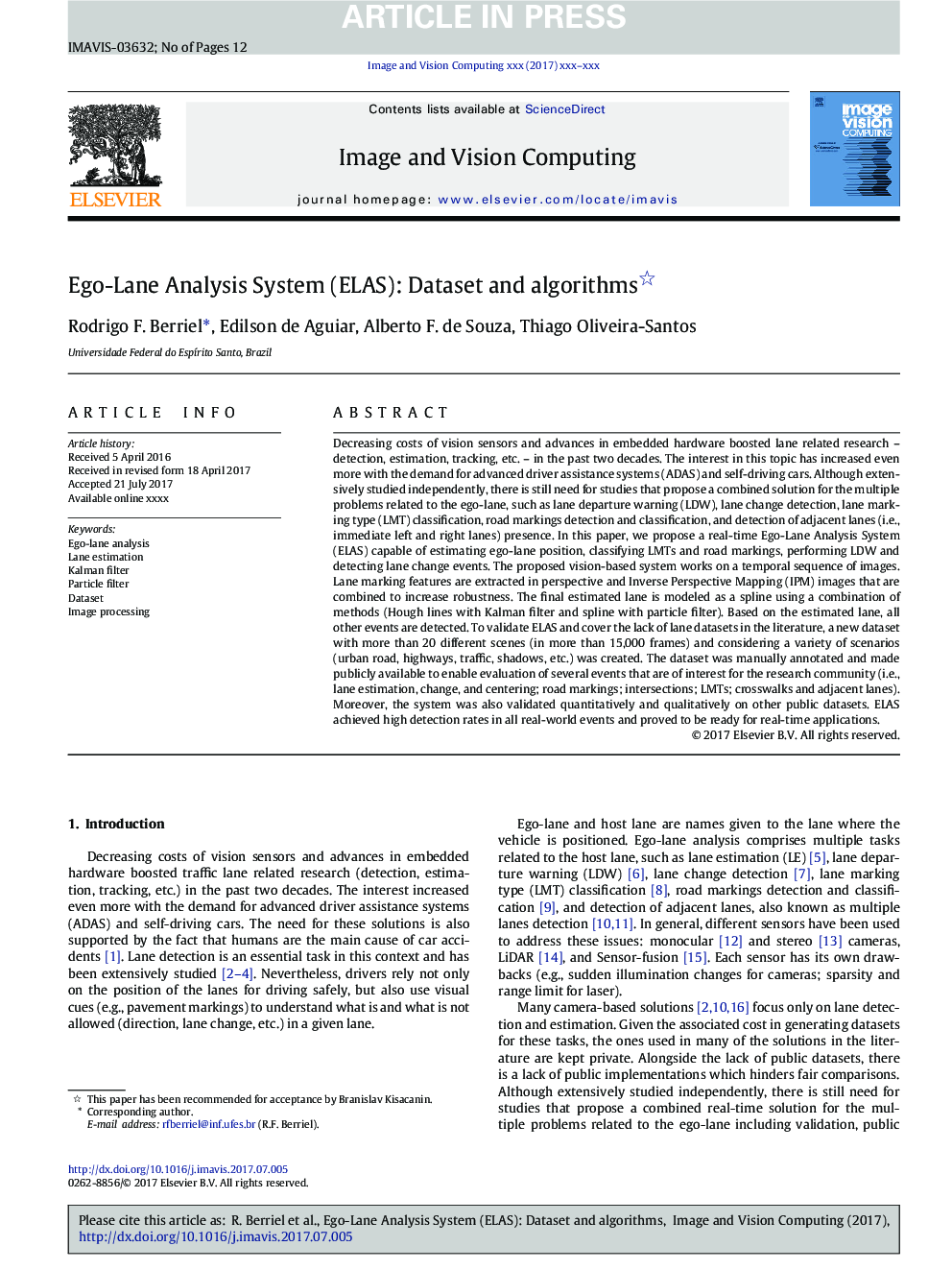 Ego-Lane Analysis System (ELAS): Dataset and algorithms