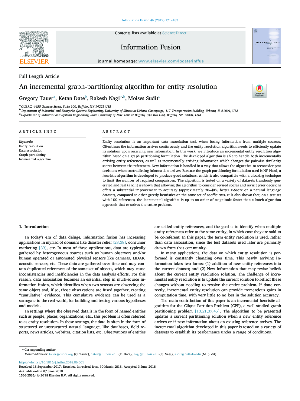 An incremental graph-partitioning algorithm for entity resolution