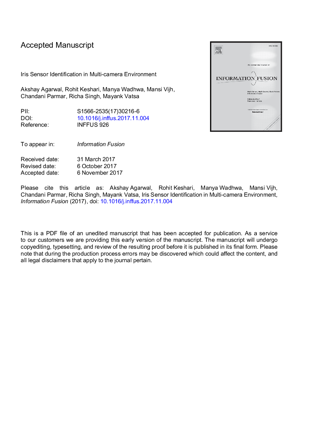 Iris sensor identification in multi-camera environment