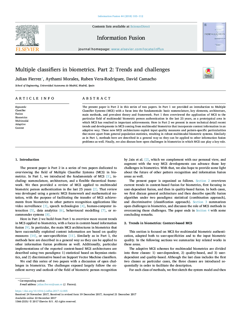 Multiple classifiers in biometrics. Part 2: Trends and challenges