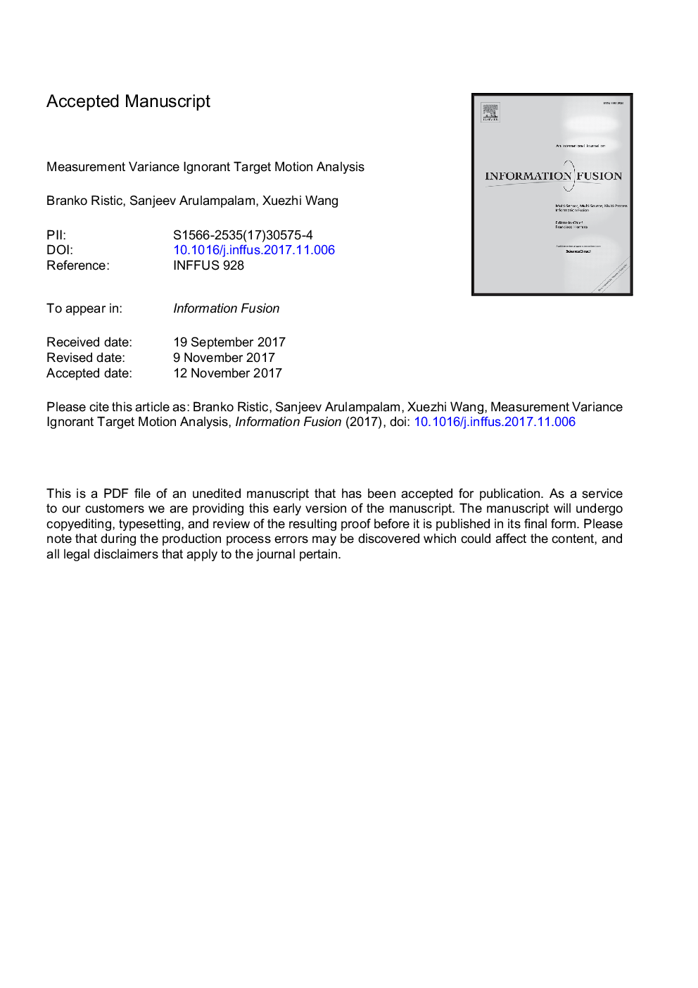 Measurement variance ignorant target motion analysis