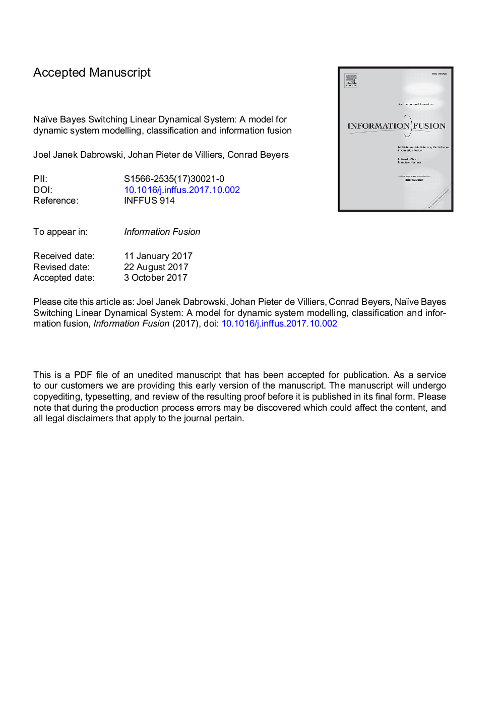 Naïve Bayes switching linear dynamical system: A model for dynamic system modelling, classification, and information fusion