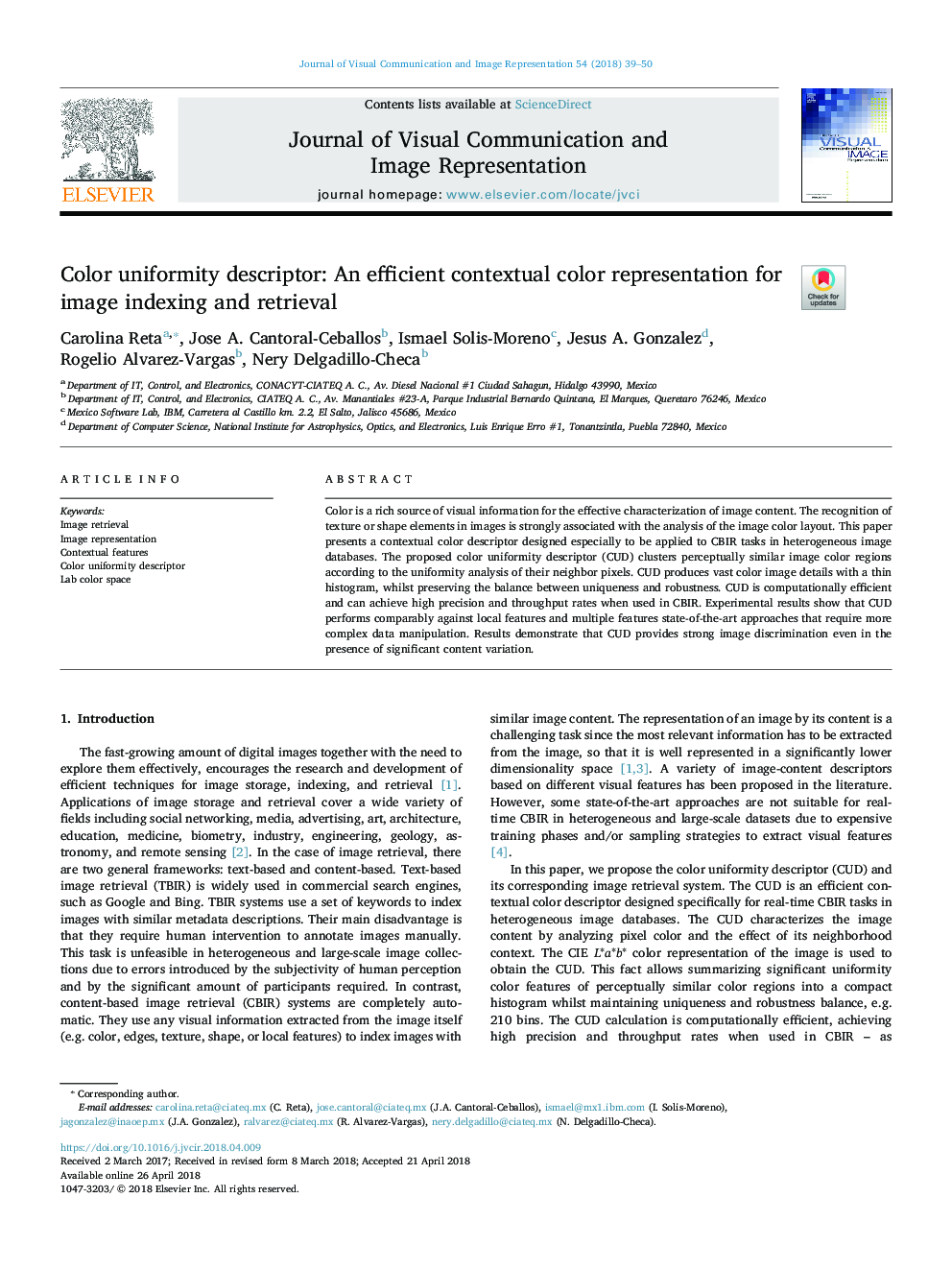 Color uniformity descriptor: An efficient contextual color representation for image indexing and retrieval