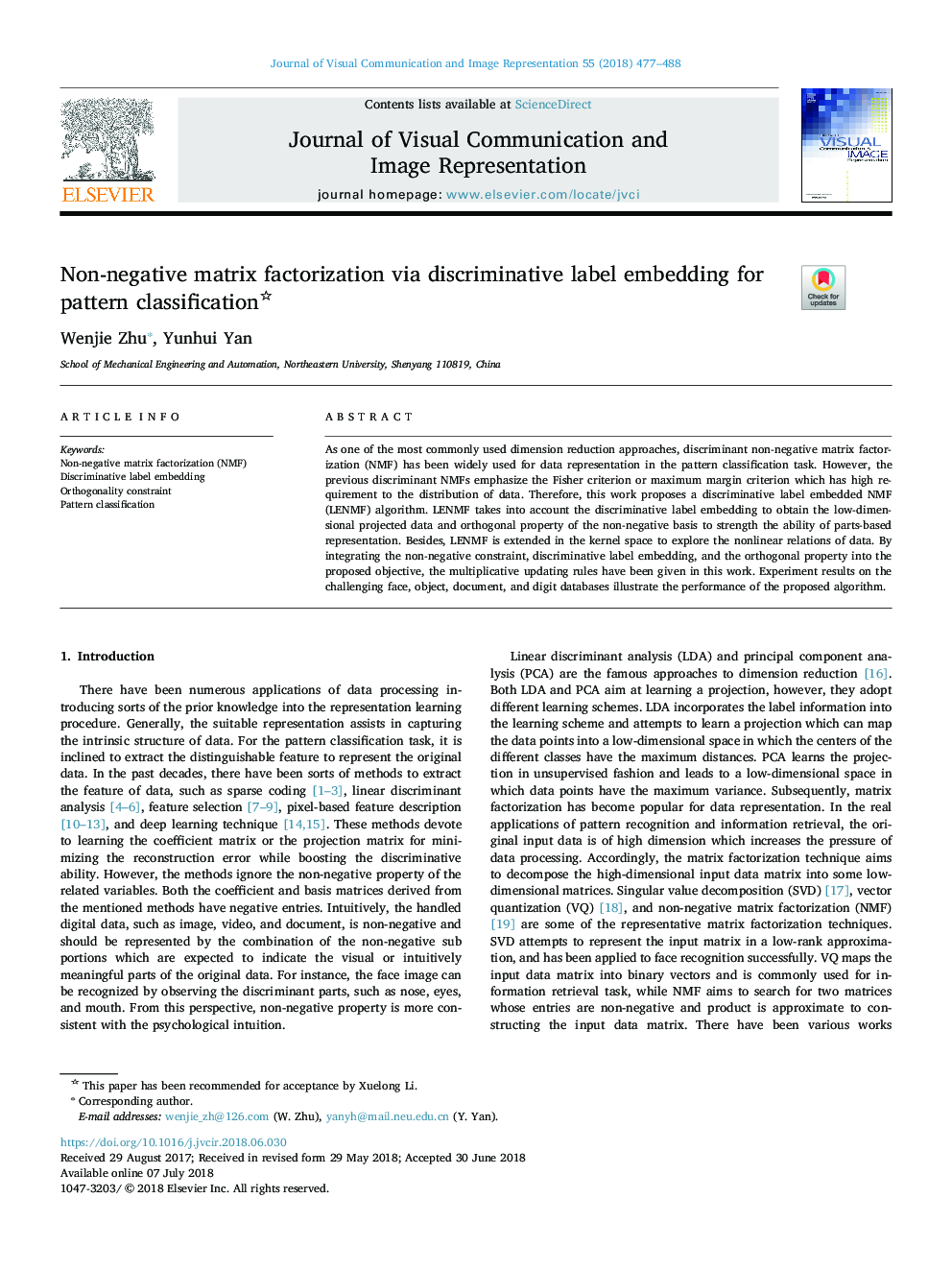 Non-negative matrix factorization via discriminative label embedding for pattern classification